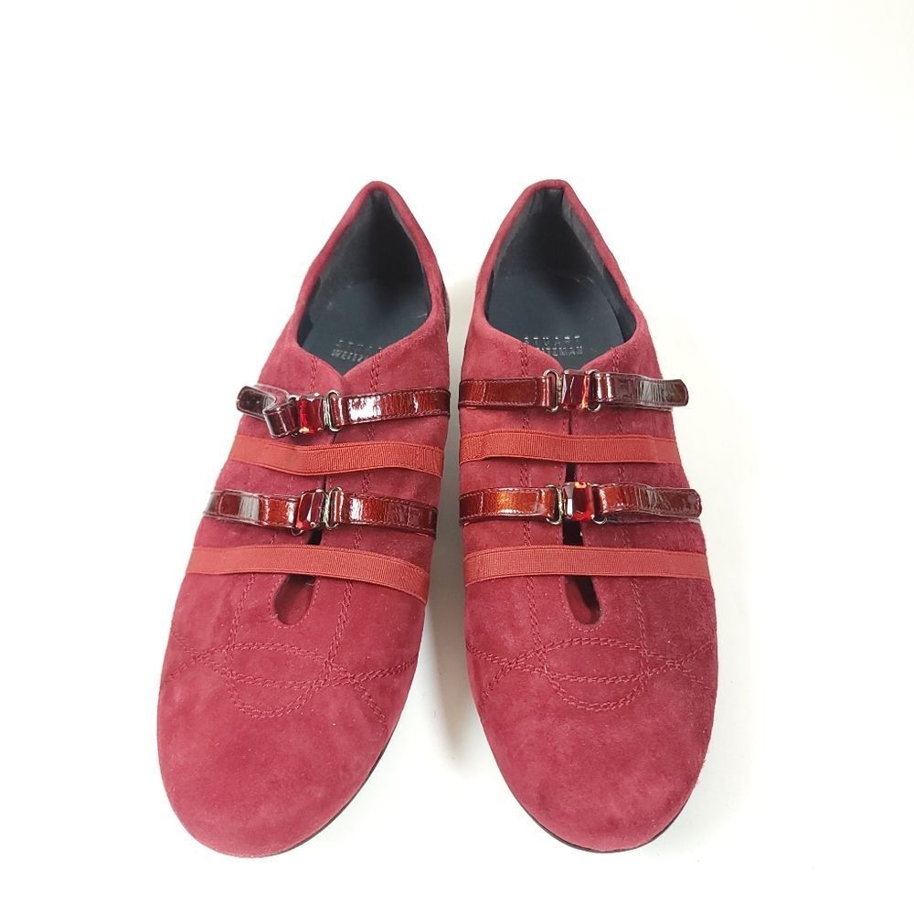 Stuart Weitzman Burgundy Red Suede Leather Jewel Strap Sneakers Shoes Size 7.5